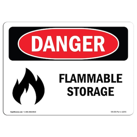Signmission OSHA Danger Sign, 7" Height, 10" Width, Aluminum, Flammable Storage, Landscape, L-1255 OS-DS-A-710-L-1255
